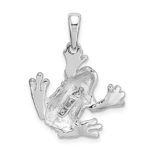925 Sterling Silver Polished Texture Frog Hanging by Leg Necklace Charm Pendant - Picture 3 of 4